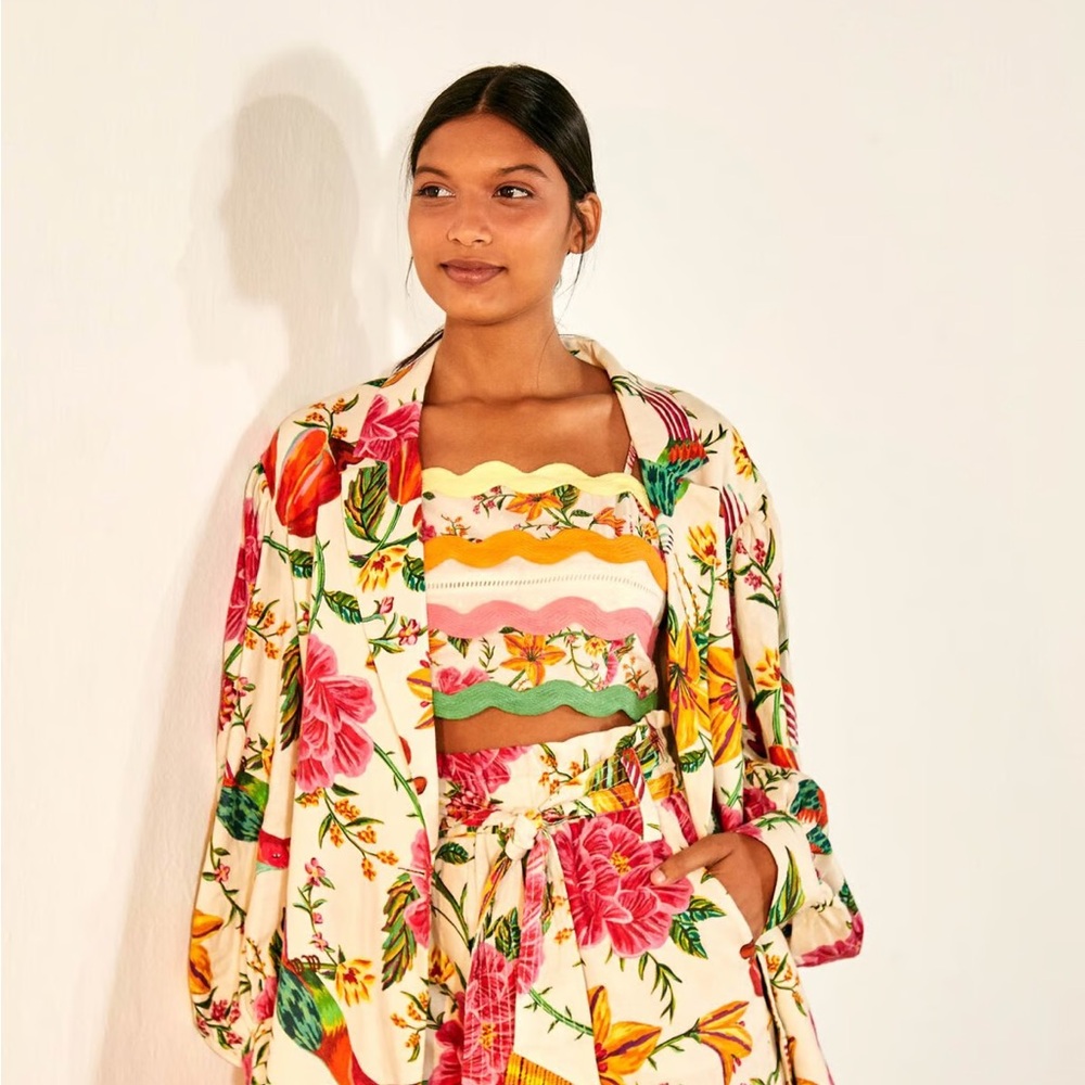 FARM Rio White Floral Two-Piece Romper with Pink, Orange & Green Accents - Picture 3 of 4